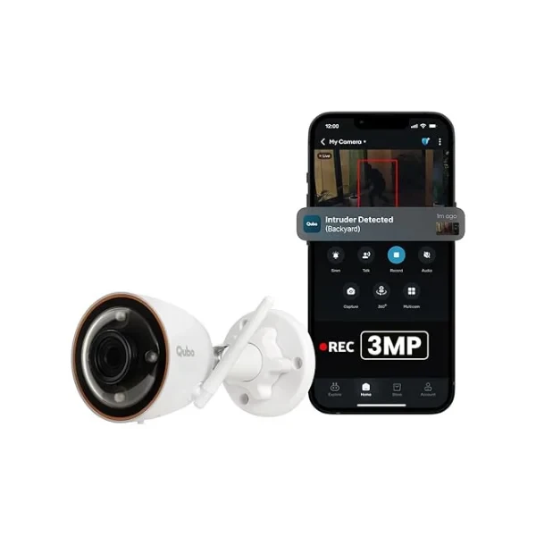 QUBO Smart Outdoor 3MP 1296p WiFi Bullet Camera from Hero Group | Color Night Vision | AI Person Detection | Smart Spotlight | IP66 Weather Resistant | Made in India | 2024 Launch |