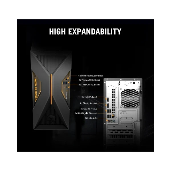 ASUS T500,13th Gen,Intel Core i5-13420H,Gaming Tower(RTX 3050-6GB/16GB RAM/1TB SSD/Windows 11/M365 Basic (1Year)*/Office Home 2024/with Gaming RGB Keyboard & Mouse(USB)/ Gray/5.9 Kg)T500MV-13420H022WS