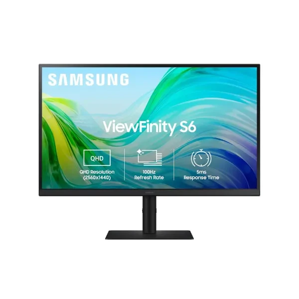 Samsung 27" (68.5cm) ViewFinity S6 IPS 2K Monitor|QHD 2560 X 1440|100 Hz|5ms|300nits|SRGB 99%|Ports-HDMIX2,DP,Headphone|Height-Tilt-Pivot Adjustable Stand|LS27F610EAWXXL|Black