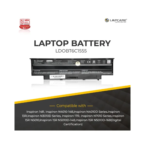Lapcare Laptop Battery for Dell Inspiron N5010, N5110, N5050, N4010,N4110 6 Cell (Black)