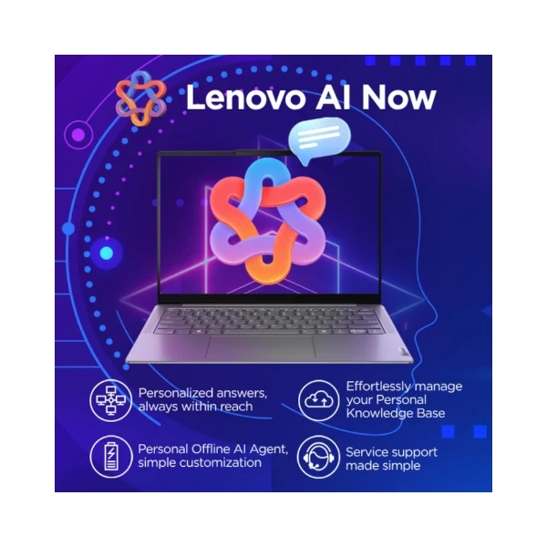 Lenovo Smartchoice Yoga Slim 7 Aura Edition, Intel Core Ultra 7 258V, 47 Tops, Copilot+ AI PC, 32GB RAM, 1TB SSD, 15"(38.86cm), Windows 11, MS Office Home 2024, Grey, 1.53Kg, 83HM004NIN, AI Laptop