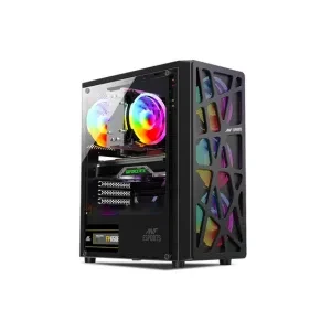 Ant Esports Elite 1100 Mid-Tower Computer Case/Gaming Cabinet - Black | Support ATX, M-ATX, ITX | Pre- Installed 3 x 120mm Front and 1 x 120mm Rear Rainbow Fans