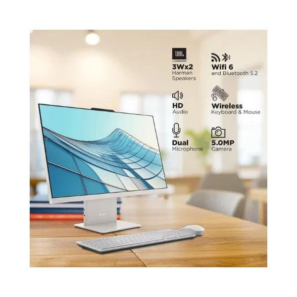 Lenovo Ideacentre AIO AMD Ryzen 5 7535HS 23.8" FHD IPS All-in-One Desktop(8GB RAM/512GB SSD/Win11/Microsoft 365 Basic + Office Home 2024/3Wx2 Speakers/5MP Camera/Wireless Keyboard & Mouse),F0HR009BIN