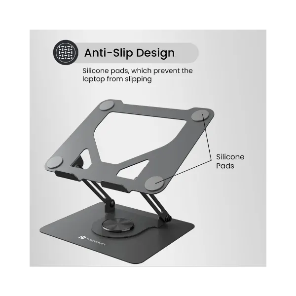 Portronics My Buddy K11 Metal Laptop Stand with 360° Rotation, Height & Angle Adjustable, Foldable Design, Improves Air Flow, Carbon Steel Body, 10 kg Max Weight for Laptops & MacBook (Black)