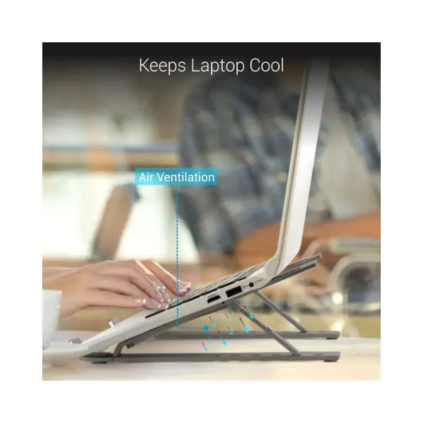 Portronics My Buddy K Portable Laptop Stand with Adjustable Height, Foldable, OverHeating Protection for Laptops & MacBooks (Grey)