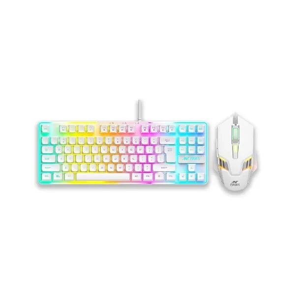 Ant Esports MK710 V2 Membrane TKL Wired Gaming Keyboard Mouse Combo 87 UV Coated Mechanical feel Keys Cool RGB Backlight Keyboard,1200-3600 DPI Aero-Jet RGB Gaming Mouse with Type C Adapter_ Mercury