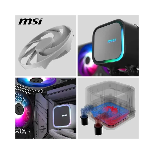MSI MAG CORELIQUID A13 360 White AIO CPU Liquid Cooler - Full CPU Coverage, Improved Water Channel Design, Minimalism Meets Illumination, CycloBlade 7, Split-Flow Radiator, Rifle Bearing Fans