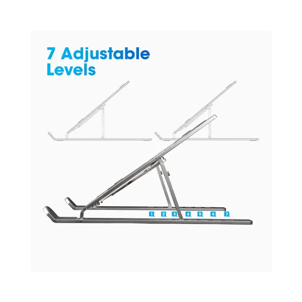 ZEBRONICS Aluminium Alloy Laptop Stand, Compatible with 9-15.6 inch Laptops, 7 Angles Adjustable Tabletop, Anti Slip Silicon Rubber Pads, Foldable, Velvet Pouch Inside, Zeb-NS2000 (Silver)