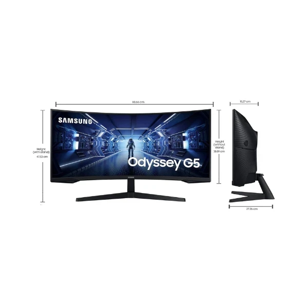 Samsung 34"(86.42cm) Odyssey G5 Curved Gaming Monitor|WQHD 3440 x 1440|1000R|165Hz|1ms|21:9|Wall Mountable|FreeSync Premium|Ports-DP, HDMI, Headphone|DP Cable|Eye-Saver|LC34G55TWWWXXL|Black