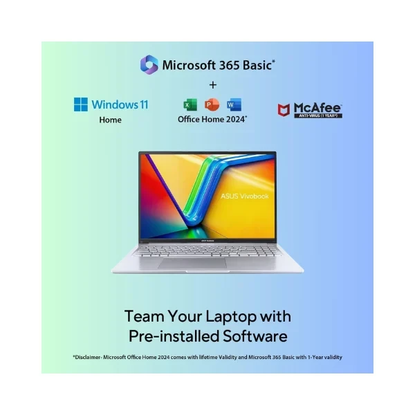 ASUS Vivobook 16, 16" FHD (1920 x 1200) OLED,Intel Core i5-13420H Processor,(16GB RAM/512GB SSD/Win 11/M365 Basic (1Year)*/Backlit Keyboard/Office Home 2024/Silver/1.88 kg),X1605VA-SH1952WS