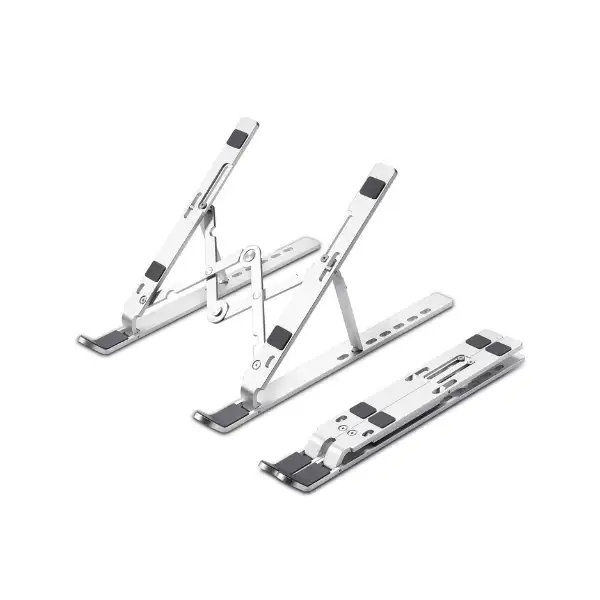 ZEBRONICS Aluminium Alloy Laptop Stand, Compatible with 9-15.6 inch Laptops, 7 Angles Adjustable Tabletop, Anti Slip Silicon Rubber Pads, Foldable, Velvet Pouch Inside, Zeb-NS2000 (Silver)