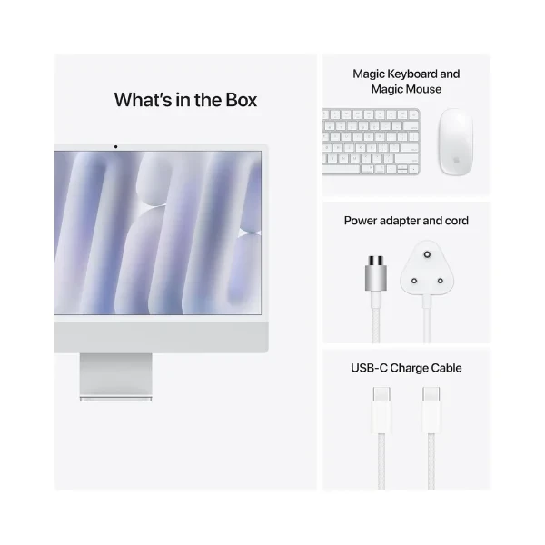 Apple 2024 iMac All-in-One Desktop Computer with M4 chip with 8-core CPU and 8-core GPU: Built for Apple Intelligence, 60.96 cm (24″) Retina Display, 16GB Unified Memory, 256GB SSD Storage; Silver