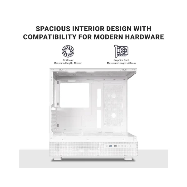 Ant Esports Crystal X6 ATX Mid-Tower Computer Case/Gaming Cabinet with Type-C - White | Support ATX, Micro-ATX, Mini-ITX | Pre-Installed 6 ARGB Infinity Mirror Fans | Dual Front Panel (Mesh/Glass)