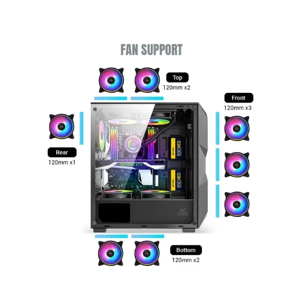 Ant Esports ICE- 300 Mesh Mid-Tower Computer Case/Gaming Cabinet - Black | Support ATX, Micro-ATX, Mini-ITX | Pre-Installed 3 Front Fans and 1 Rear Fan