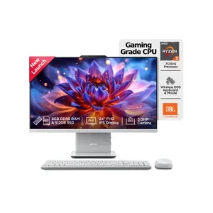 Lenovo Ideacentre AIO AMD Ryzen 5 7535HS 23.8" FHD IPS All-in-One Desktop(8GB RAM/512GB SSD/Win11/Microsoft 365 Basic + Office Home 2024/3Wx2 Speakers/5MP Camera/Wireless Keyboard & Mouse),F0HR009BIN