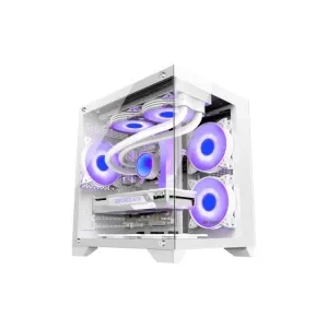 Ant Esports Crystal Z2 Mid-Tower Computer Case/Gaming Cabinet – White | Support Micro-ATX, Mini-ITX | Pre-Installed 3 ARGB Infinity Mirror Fans