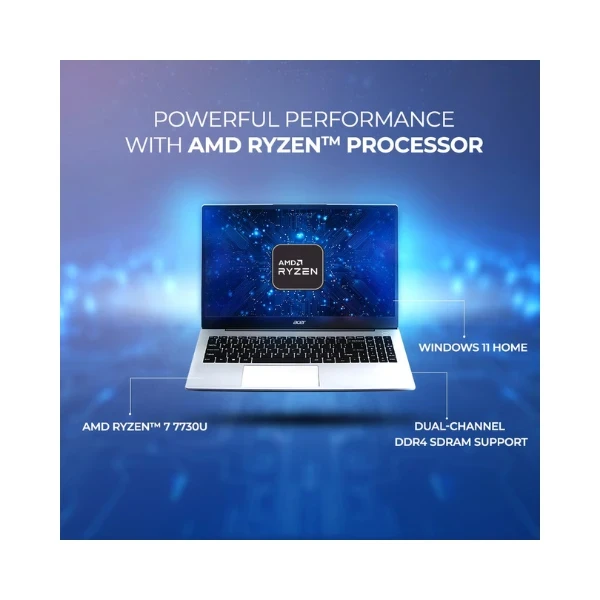 Acer Aspire, AMD Ryzen 7-7730U, 16GB RAM, 1TB SSD, Full HD 15.6"/39.62cm, Windows 11 Home, Pure Silver, 1.79KG, AS15-42, WiFi 6, AMD Graphics, Backlit Keyboard, 55Wh Battery Laptop