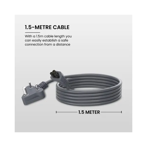 Portronics Konnect G2 Laptop Power Cable with 3PIN Clover Power Connector, 1.5M Cord Length, 350W Load Capacity(Grey)