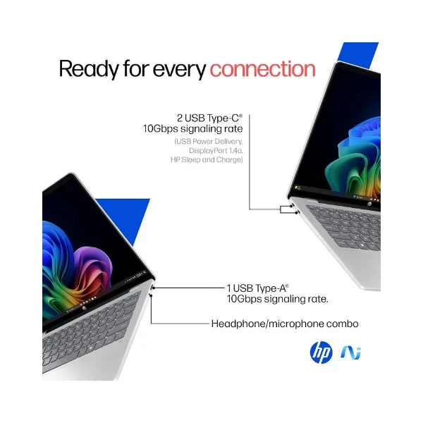 HP OmniBook 5 OLED (Previously Pavilion), Snapdragon X Processor (16GB LPDDR5x, 512GB SSD) 2K, 14''/35.6cm, Win11, M365 Basic(1yr)* Office24, Silver, 1.35kg, he0014QU, Light-Weight, Next-Gen AI Laptop