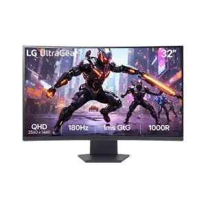 LG Ultragear™ 32GS60QC, 32 inch (81.28 cm), QHD 2560 x 1440 1000R Curved, 180Hz, Black, 1ms, AMD FreeSync™, HDR10, VESA Certified, HDMIx2 DisplayPort, 3-Side virtually Borderless Gaming Monitor