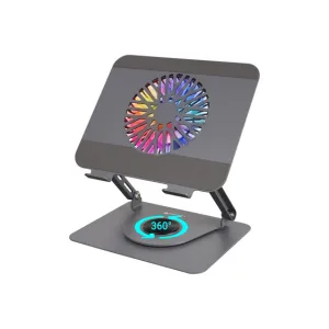 ZEBRONICS NS4000 PRO Rotatable Laptop Metal Stand, Upto 17 inch, 360° Fidget Rotation, Foldable, Multi Angle Adjustment, Type C Detachable RGB Magnetic Fan, Anti-Slip Silicone Pads, Carbon Steel Body